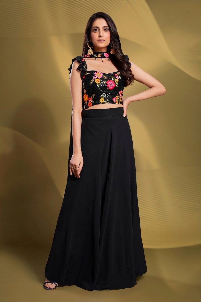 Elegant Black Georgette Lehenga Set - Fully Stitched & Ready to Wear - ETHNICDEAL