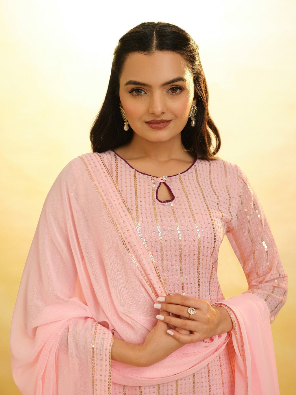 Elegant Sequins Embroidered Palazzo Suit Set - ETHNICDEAL