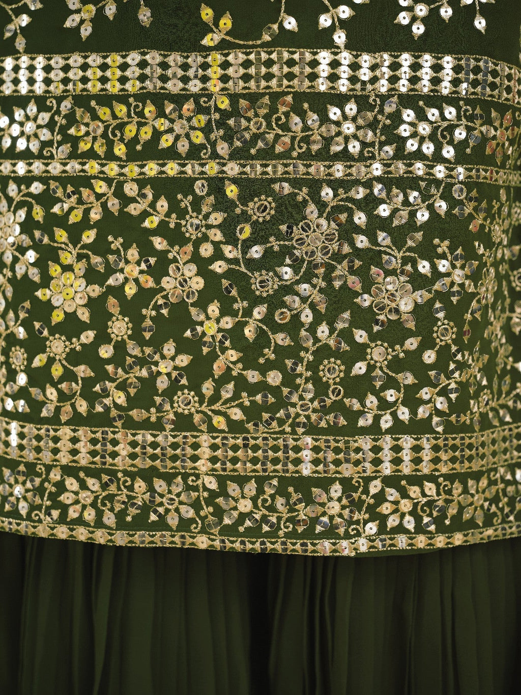 Green Graceful Georgette Sequins Worked Top Sharara Suit - ETHNICDEAL