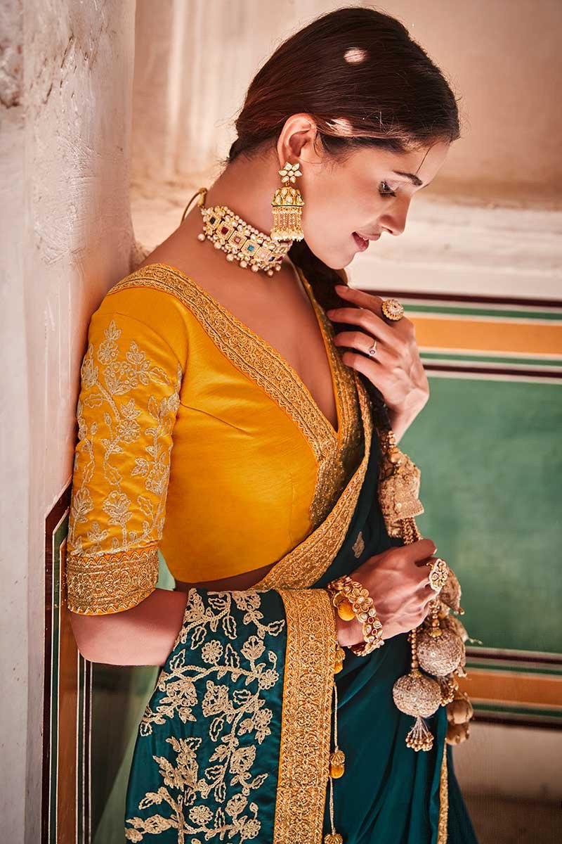 Elegant in Rama Green – Art Silk Saree with Sequins & Dori Work - ETHNICDEAL