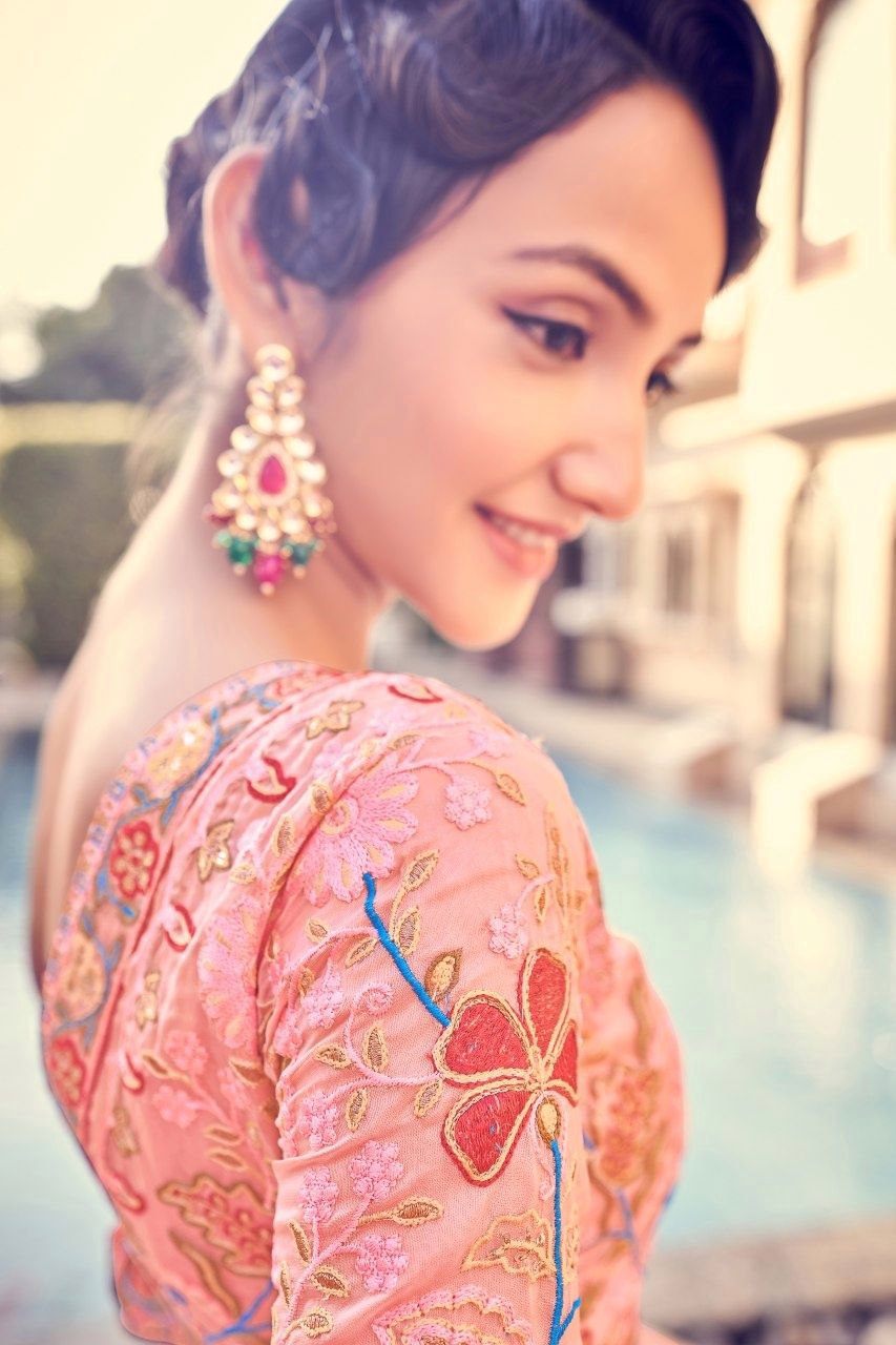 Graceful Peach Pink Organza Saree With Elegant Embroidery - ETHNICDEAL