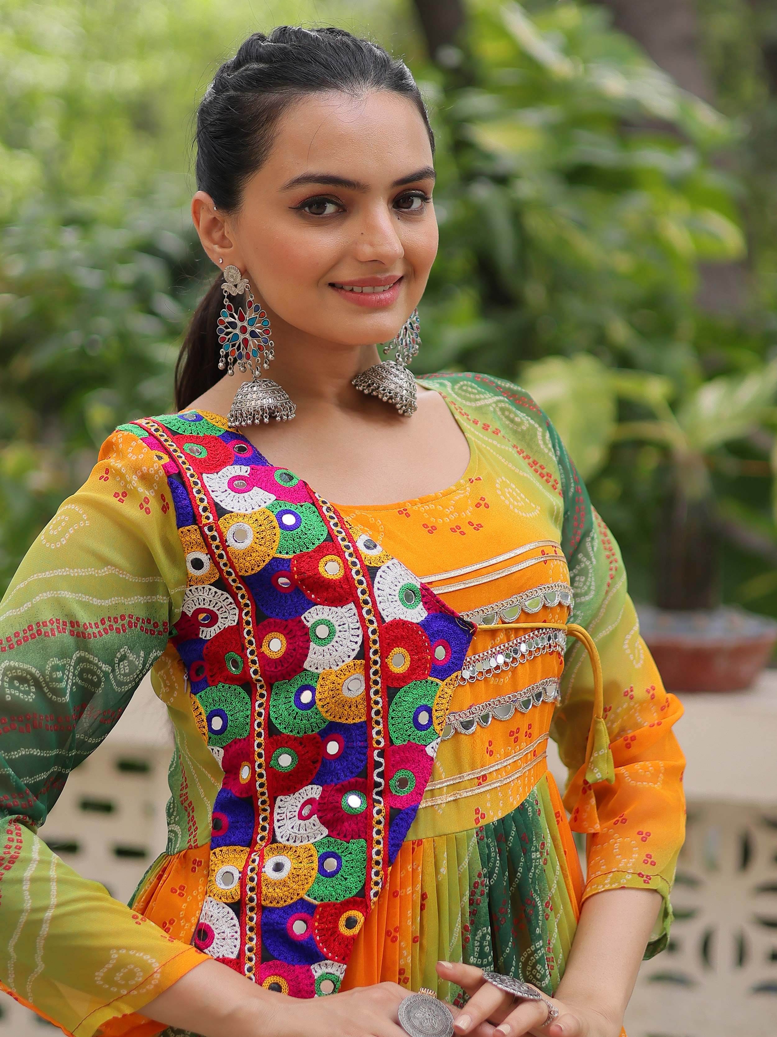 Timeless Yellow Leheriya Printed Georgette Traditional Gown