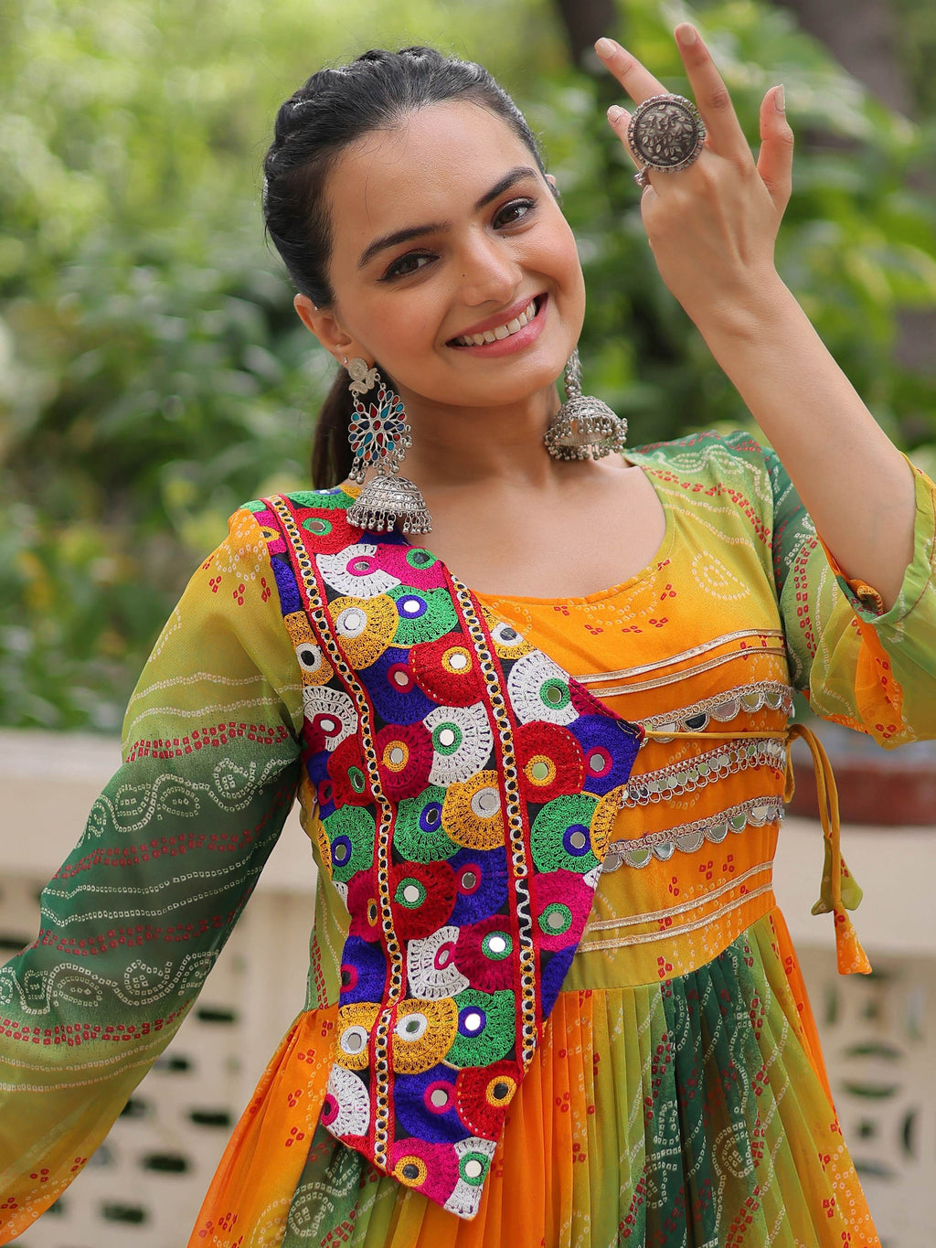 Timeless Yellow Leheriya Printed Georgette Traditional Gown