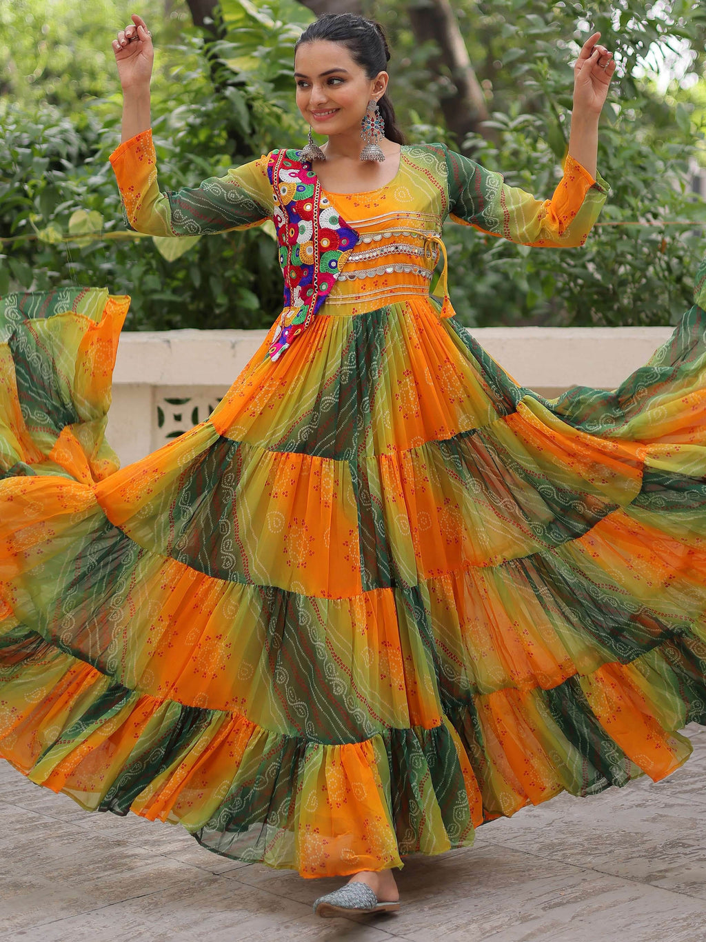 Timeless Yellow Leheriya Printed Georgette Traditional Gown