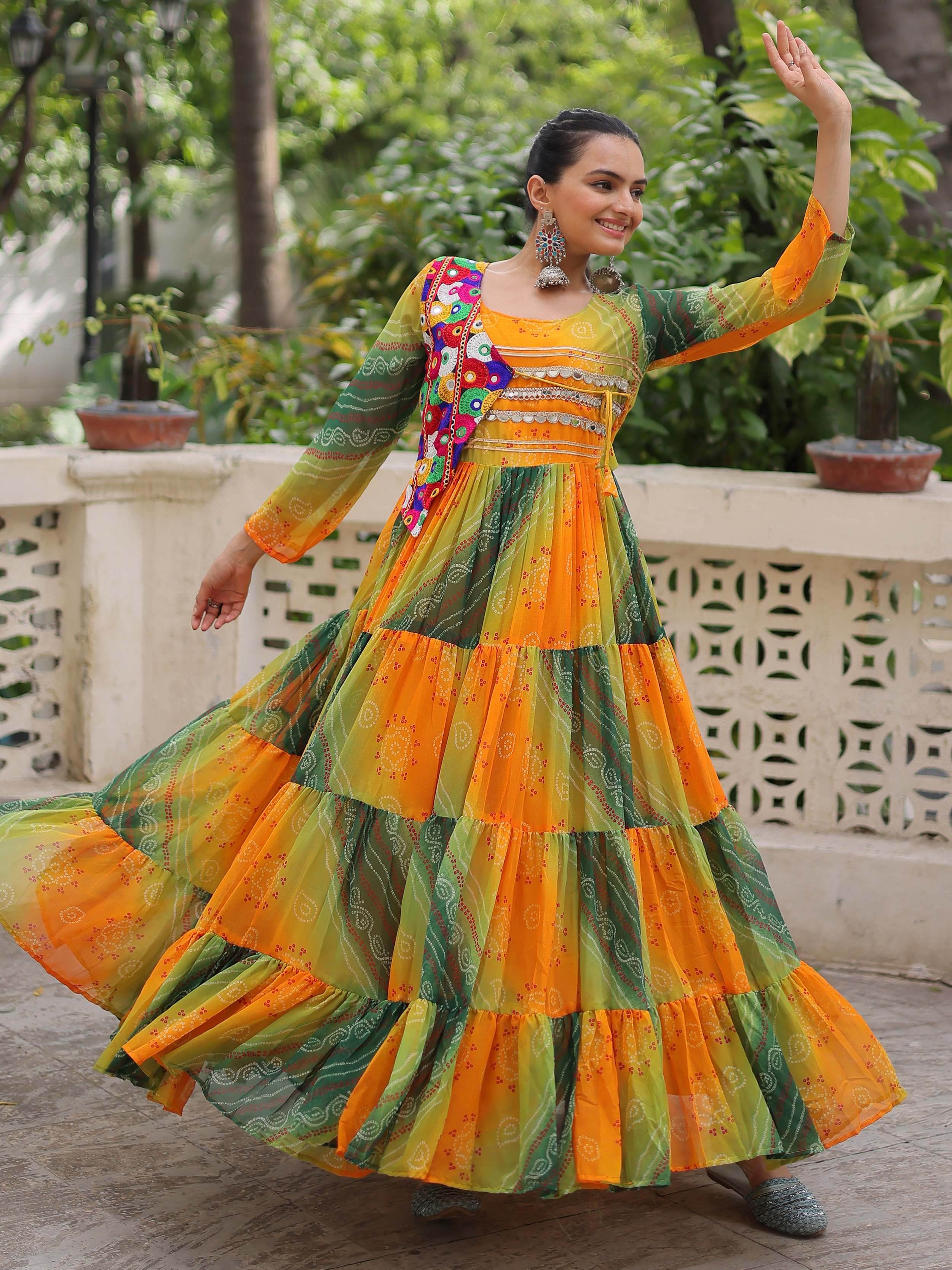 Timeless Yellow Leheriya Printed Georgette Traditional Gown